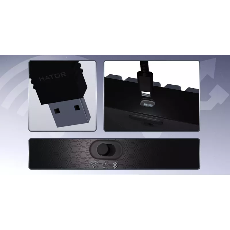 HATOR Skyfall Pro Wireless 65 toetsenbord gaming USB + RF draadloos + Bluetooth QWERTY US Engels zwart, grijs