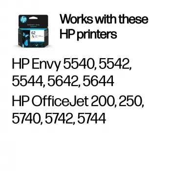 HP 62 tri-color originele inktpatroon, cyaan, magenta, geel, 1 stuk, 165 pagina's