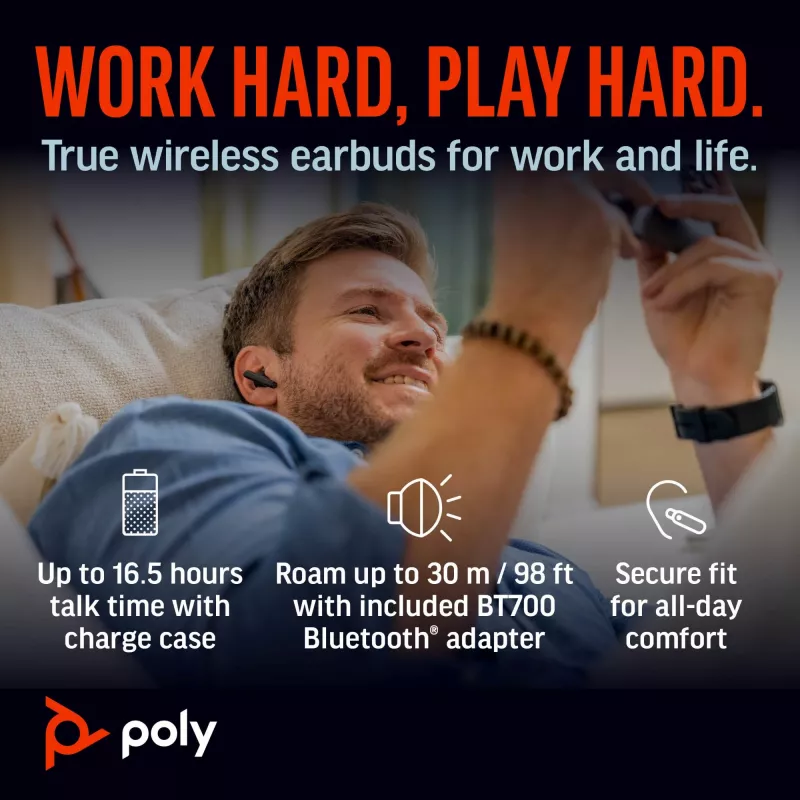 HP Poly Voyager Free 60+M UC Carbon zwart earbuds +BT700 USB-C-adapter +touchscreen-oplaadcase