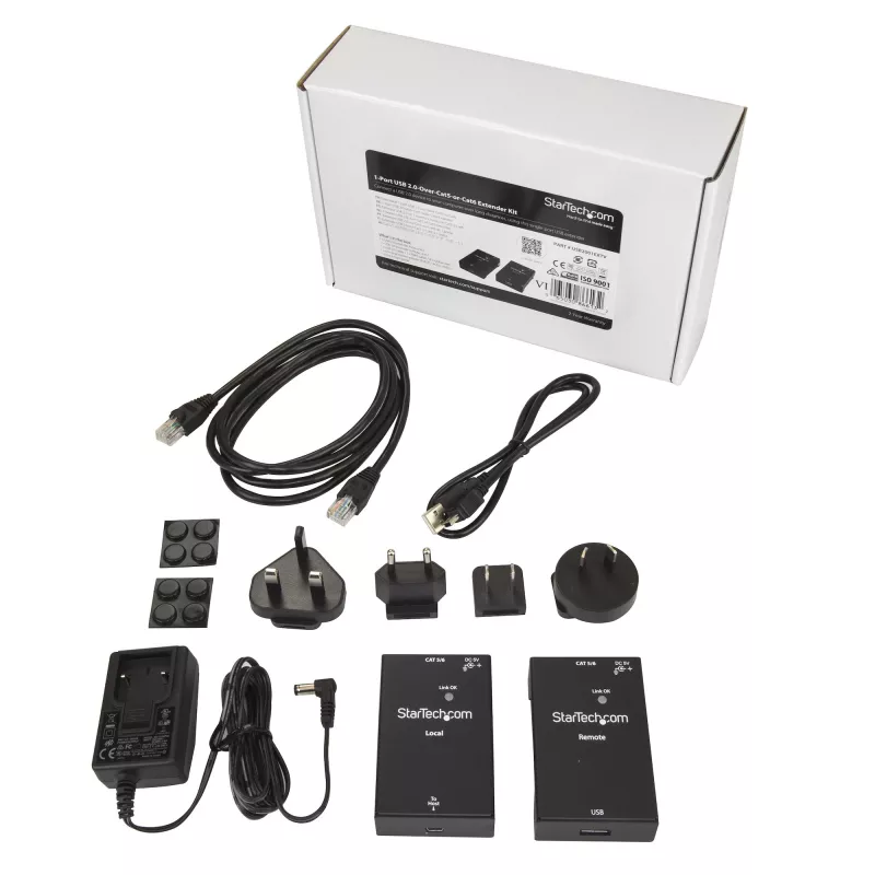 StarTech.com USB 2.0-extender via Cat5e/Cat6-kabel (RJ45) – tot 50 m – high-speed USB-poort-extender-adapterkit – met voeding – USB via ethernetkabel-extender – 480 Mbit/s – metaal