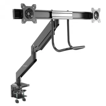 StarTech.com tafelsteun voor twee monitors – ergonomische dubbelmonitor-VESA-steun voor 32-inch displays (8 kg) – dwarsbalkgreep voor gesynchroniseerde volledige beweging – in hoogte verstelbaar – C-klem/doorvoer