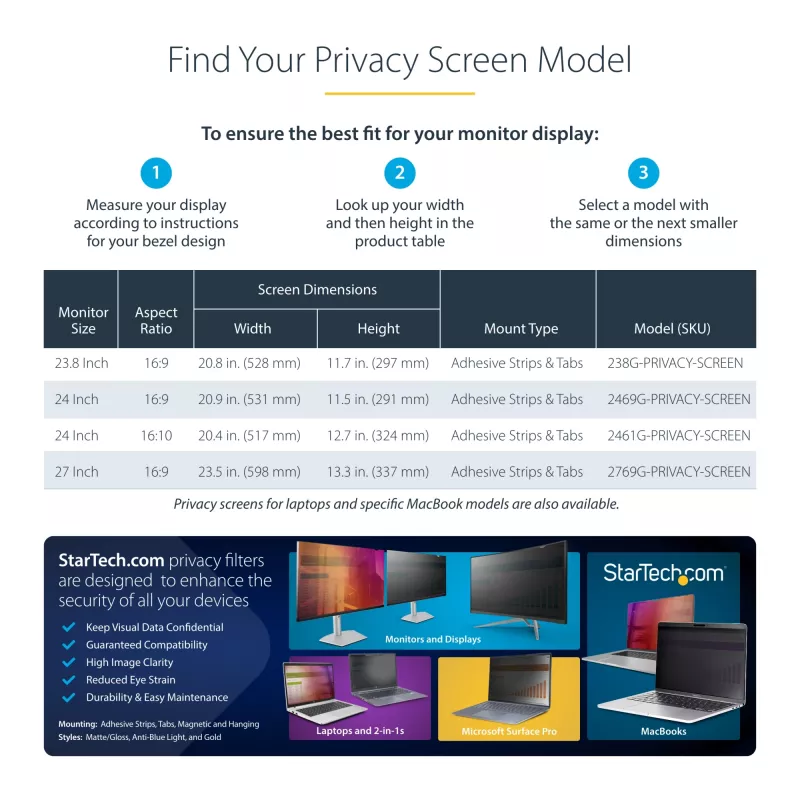 StarTech.com 24-inch 16:10 gouden monitor-privacyscreen, omkeerbaar filter met verhoogde privacy, glanzend computerbeveiligingsfilter, verwijderbare schermbescherming/-afscherming, +/- 30°