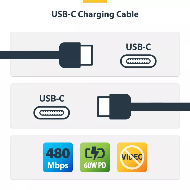 StarTech.com 1 m (3,3 ft) USB-C-oplaadkabel, 2-pack, USB-C-kabel, USB 2.0 Type-C laptop-oplaadkabel, 60 W 3 A Power Delivery, TPE-mantel, USB-C-datakabel, M/M