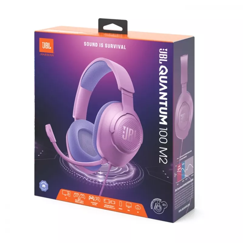 Bedrade over-ear gaming-headset JBL Quantum 100M2 — omsluitend, 20–20000 Hz, 1,2 m kabel, violet