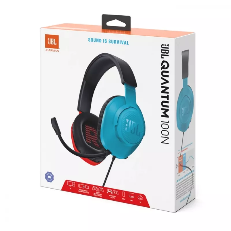 JBL Quantum 100N Headset Bedraad Hoofdband Gaming Blauw, Rood