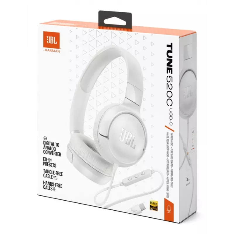 JBL Tune 520C USB-C Koptelefoon Bedraad Hoofdband Bellen/Muziek USB Type-C Wit