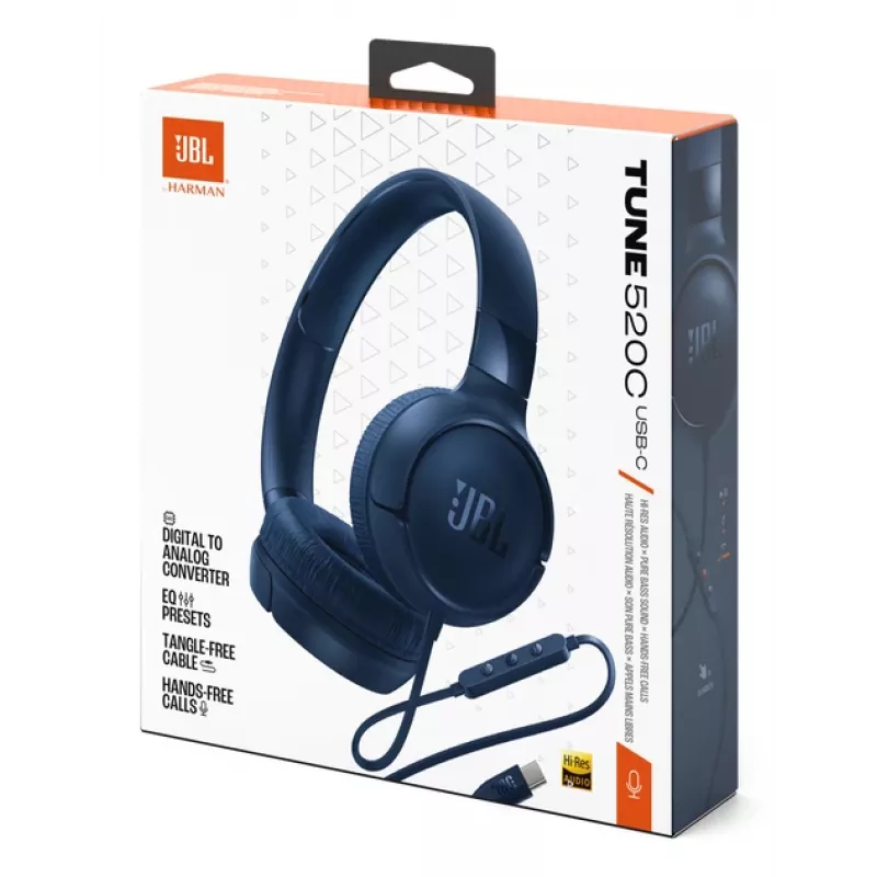 JBL Tune 520C USB-C Koptelefoon Bedraad Hoofdband Bellen/Muziek USB Type-C Blauw