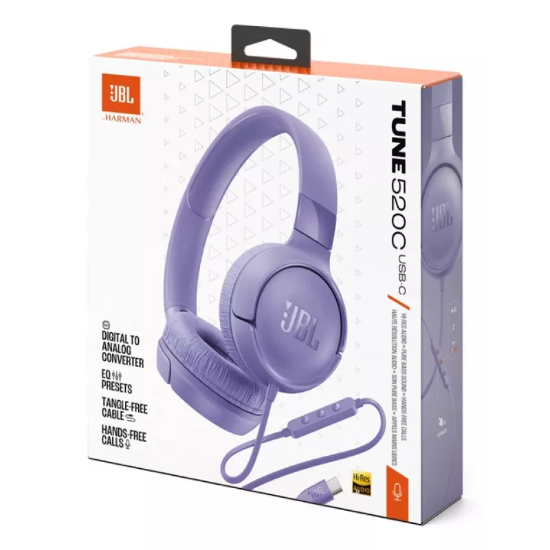 JBL Tune 520C USB-C Koptelefoon Bedraad Hoofdband Bellen/Muziek USB Type-C Paars