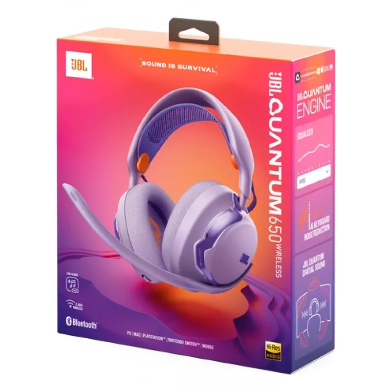 JBL Quantum 650 headset draadloos koptelefoon gaming USB Type-C Bluetooth paars