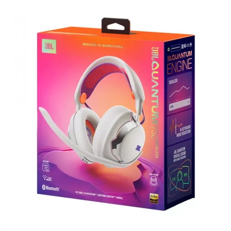 JBL Quantum 950 headset draadloos hoofdband gaming USB Type-C Bluetooth laadstation oranje, zilver, wit