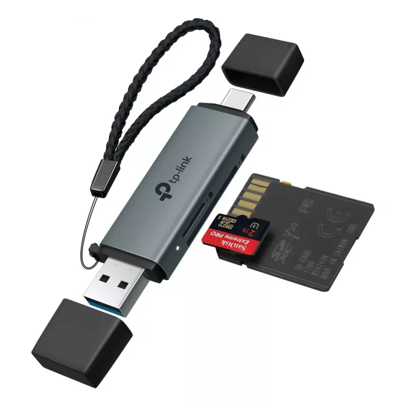 Kaartlezer TP‑LINK UA430D USB 3.1 — MicroSD/SD-ondersteuning, 200 Mbit/s, zwart, 75×22,9×9,3 mm