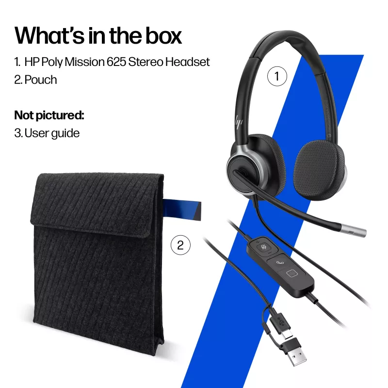 Bedrade stereo-headset HP POLY Mission 625 met USB (C01C6AA)