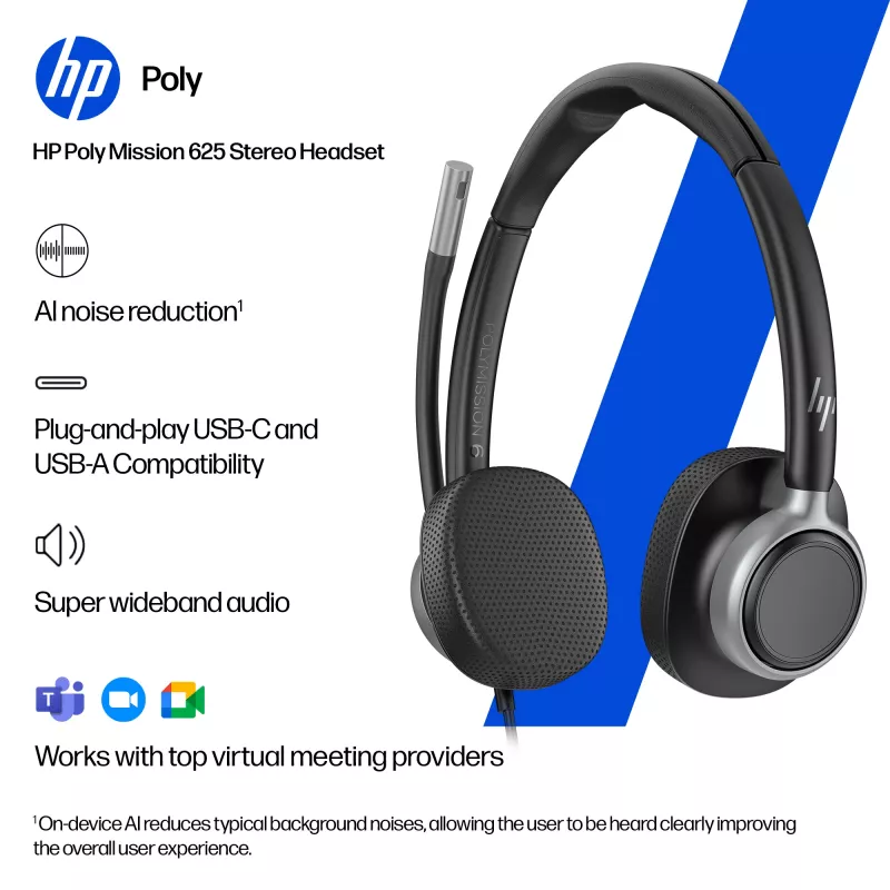 Bedrade stereo-headset HP POLY Mission 625 met USB (C01C6AA)