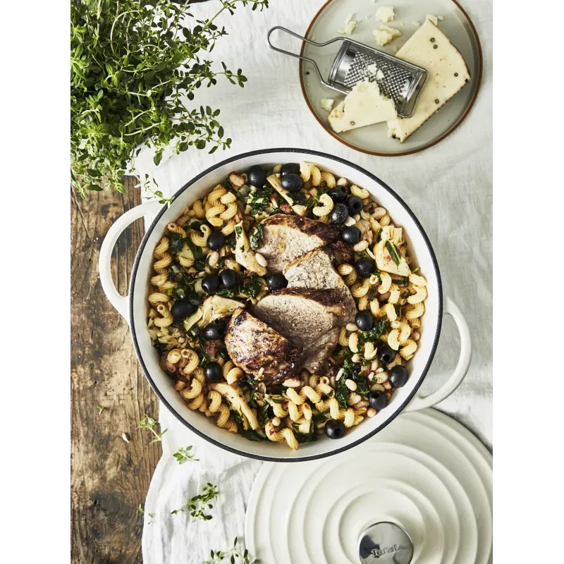 Tefal gietijzeren serveerpan LOV E25972, rond 3,8 L, 28 cm, beige