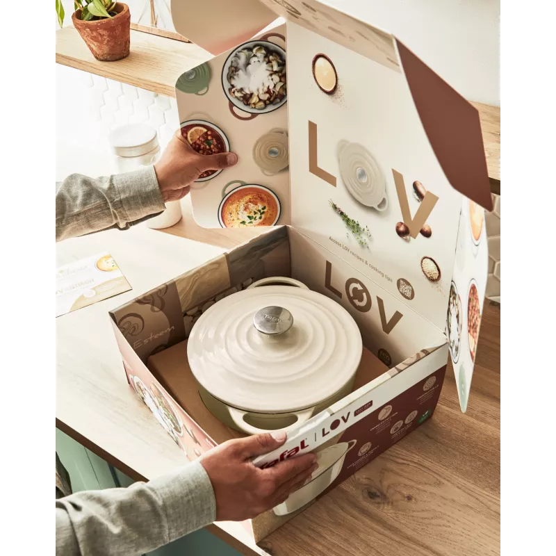 Tefal gietijzeren serveerpan LOV E25972, rond 3,8 L, 28 cm, beige