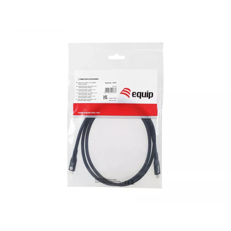 USB4 Gen 4x2 C-naar-C-kabel EQUIP 1,2 m, 80 Gbit/s, PD240W, 8K@60Hz, zwart