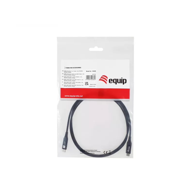Equip USB 4 ultra slanke C-naar-C-kabel, 1,2 m, PD240W, 4K/60Hz, 40 Gbps, zwart