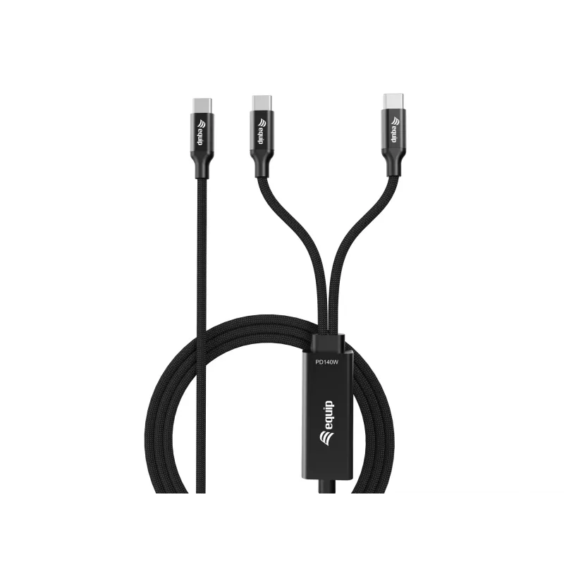USB-C naar 2x USB-C Y-oplaadkabel EQUIP 1,5 m PD 140 W, USB 2.0, zwart