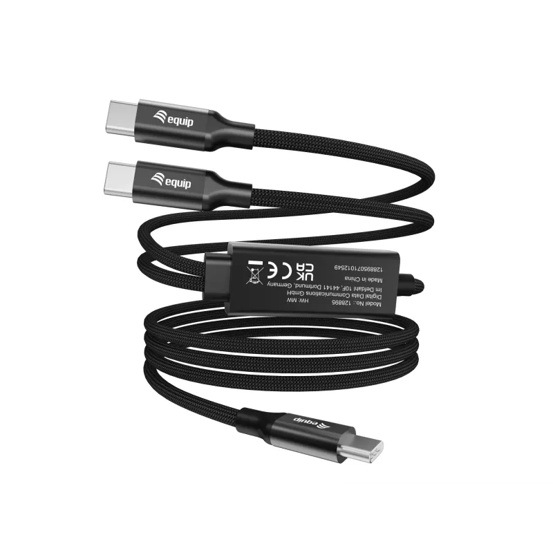 USB-C naar 2x USB-C Y-oplaadkabel EQUIP 1,5 m PD 140 W, USB 2.0, zwart