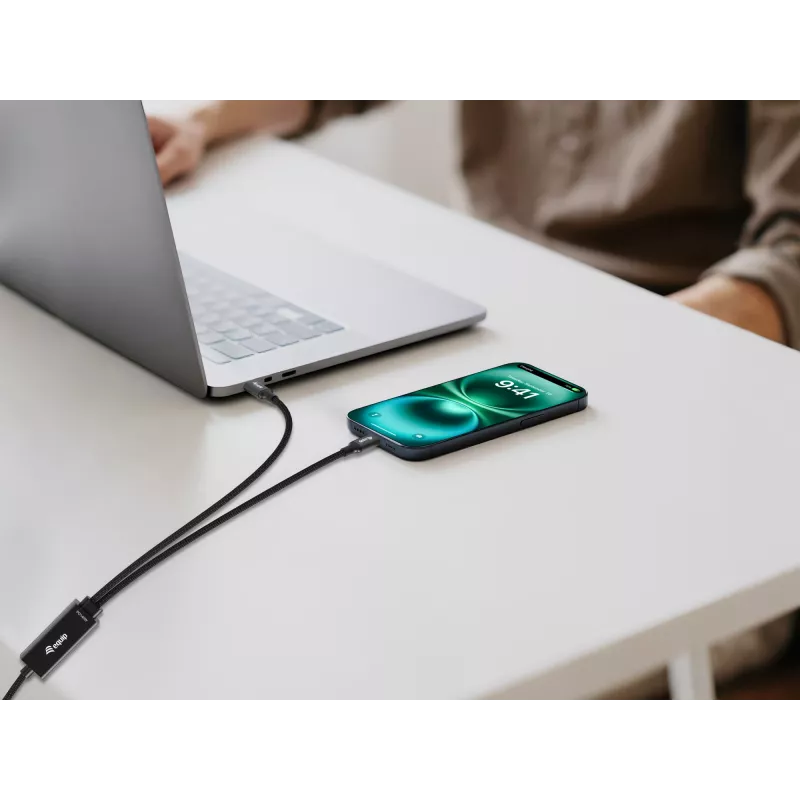 USB-C naar 2x USB-C Y-oplaadkabel EQUIP 1,5 m PD 140 W, USB 2.0, zwart