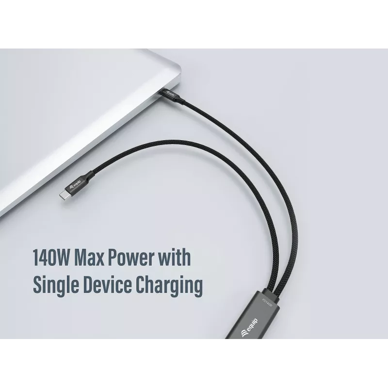 USB-C naar 2x USB-C Y-oplaadkabel EQUIP 1,5 m PD 140 W, USB 2.0, zwart
