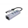 USB-C naar Gigabit-netwerkadapter met 3-poorts USB-hub CONCEPTRONIC ABBY25G — USB 3.2 Gen 1, 1 Gbit/s Ethernet, 3x USB-A, aluminium, grijs