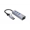 USB-C naar Gigabit-netwerkadapter met 3-poorts USB-hub CONCEPTRONIC ABBY25G — USB 3.2 Gen 1, 1 Gbit/s Ethernet, 3x USB-A, aluminium, grijs
