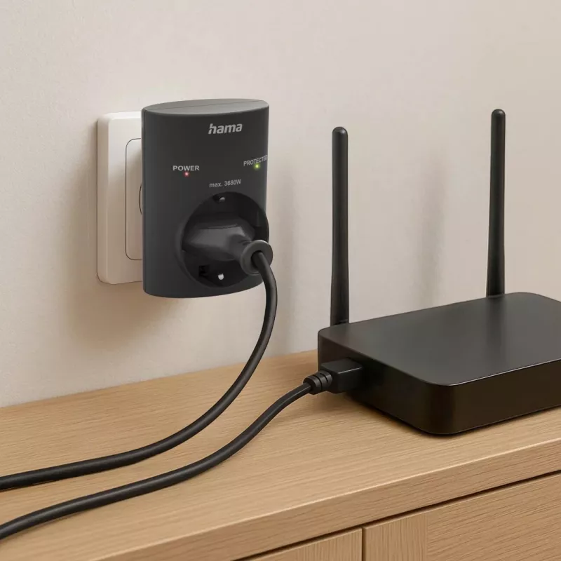 Hama 00223325 Schutzkontakt-stopcontactadapter met overspanningsbeveiliging