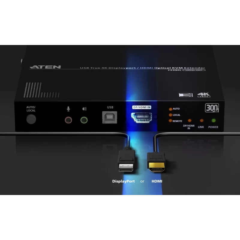 KVM extender ATEN True 4K DP/HDMI Optical KVM 300m – zender & ontvanger, DisplayPort/HDMI, USB, 300 m