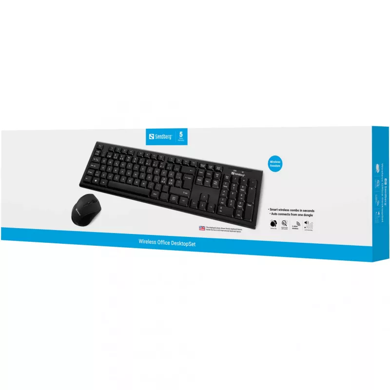 Sandberg Wireless Office DesktopSet INT, draadloos, RF draadloos, membraan, QWERTY, zwart, muis inbegrepen