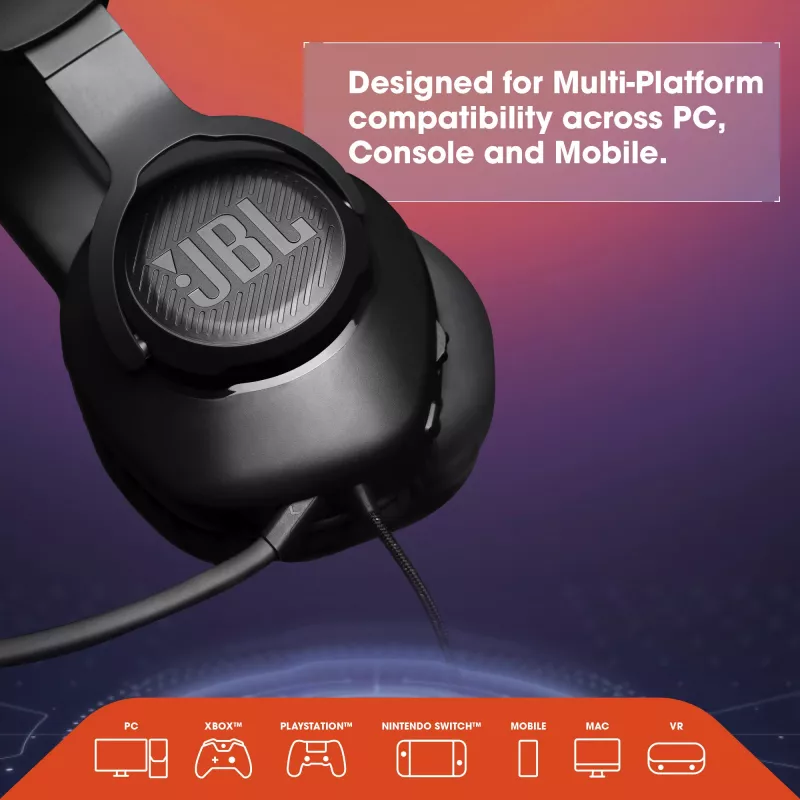 JBL Quantum 100 zwart, bedraad, gaming, 20 - 20000 Hz, 216 g, hoofdtelefoon, zwart
