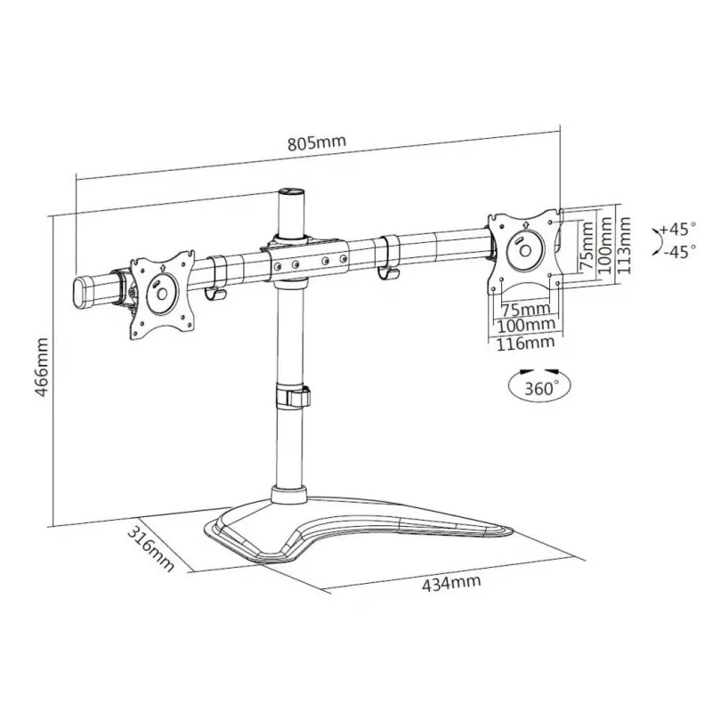Multibrackets M Deskstand Basic Dual, vrijstaand, 16 kg, 38,1 cm (15 inch), 68,6 cm (27 inch), 100 x 100 mm, zwart