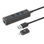 Manhattan USB-C & USB-A combo-dock/hub, aansluitingen (4): Ethernet en USB-A (x3), 5 Gbit/s (USB 3.2 Gen 1, ook bekend als USB 3.0), USB-gevoed (geen externe voeding nodig)
