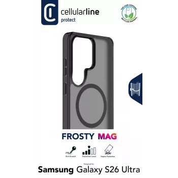 Cellularline FROSTY MAG - Galaxy S26 Ultra halftransparante hoes met matte afwerking en gekleurde randen, compatibel met het Qi2-ecosysteem en magnetische accessoires voor Samsung.