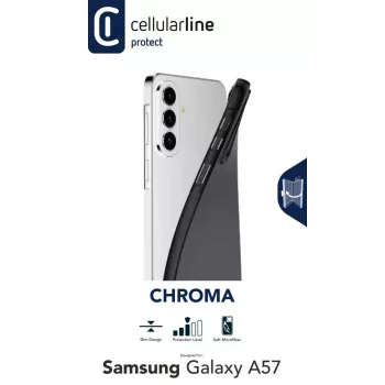 Cellularline CHROMA – Galaxy A57 gekleurde TPU-hoes met matte, stroeve afwerking en krasbestendige microvezelvoering. Beschermt randen en knoppen zonder het design van de telefoon te veranderen.