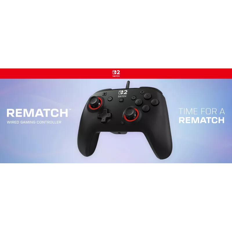 Bekabelde gaming-controller Turtle Beach Rematch voor Nintendo Switch 2 – USB-C, 3 m kabel, terug-knop, D-pad, zwart