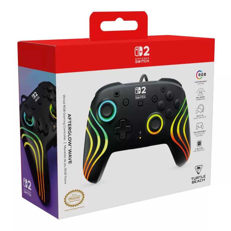Gamepad Turtle Beach Afterglow Wave zwart bekabelde RGB-gamepad voor Nintendo Switch / Switch 2, USB-C, 3 m kabel