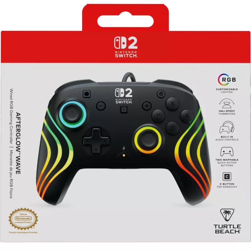 Gamepad Turtle Beach Afterglow Wave zwart bekabelde RGB-gamepad voor Nintendo Switch / Switch 2, USB-C, 3 m kabel