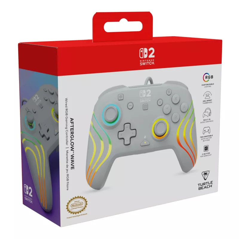 Bekabelde RGB-gaming-controller Turtle Beach Afterglow Wave grijs – USB-C, 3 m kabel, voor Nintendo Switch / Switch 2 / Switch OLED