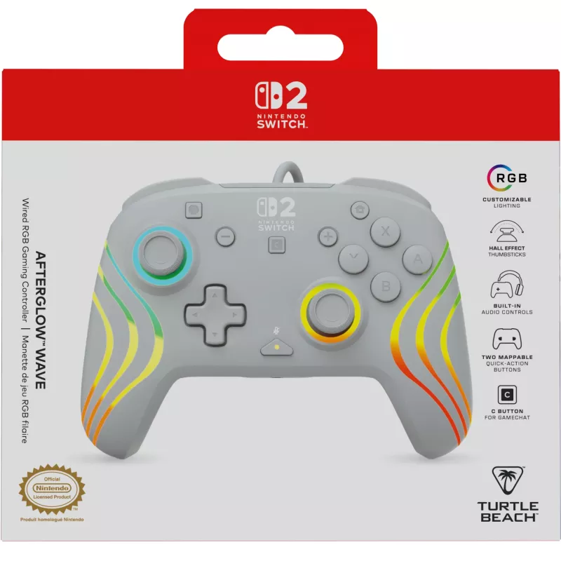 Bekabelde RGB-gaming-controller Turtle Beach Afterglow Wave grijs – USB-C, 3 m kabel, voor Nintendo Switch / Switch 2 / Switch OLED
