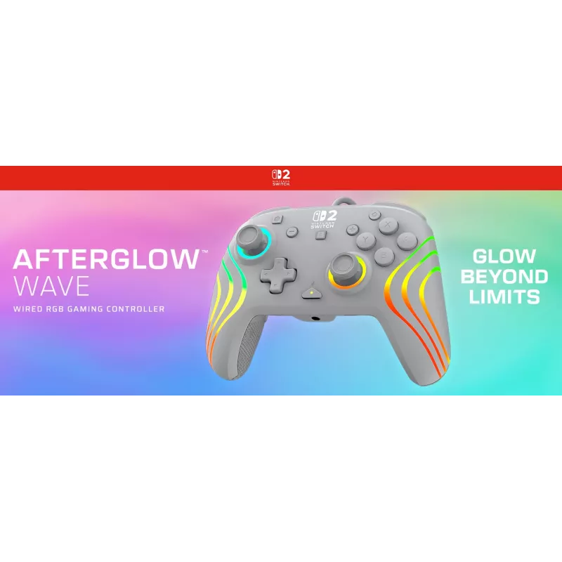 Bekabelde RGB-gaming-controller Turtle Beach Afterglow Wave grijs – USB-C, 3 m kabel, voor Nintendo Switch / Switch 2 / Switch OLED
