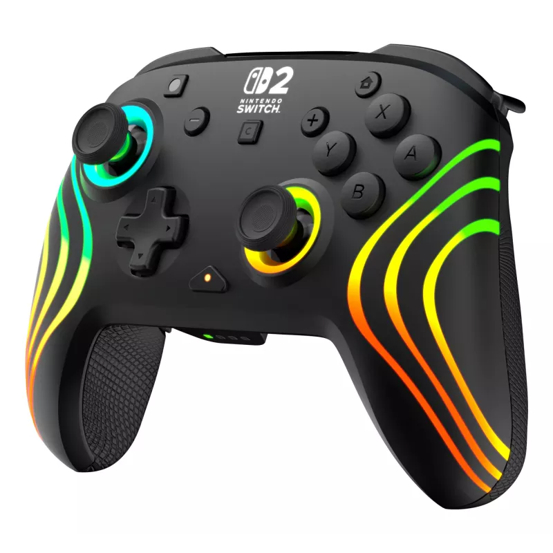 Draadloze RGB-gaming-controller Turtle Beach Afterglow Wave zwart voor Nintendo Switch 2 — Bluetooth/USB-C, ingebouwde accu 20 u, 3 m kabel