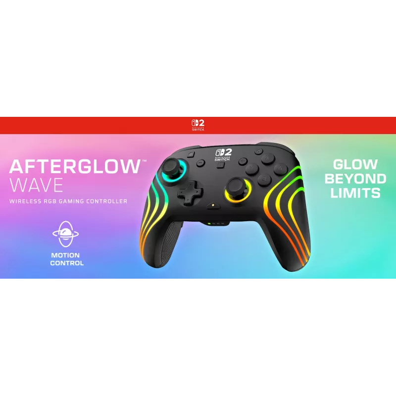 Draadloze RGB-gaming-controller Turtle Beach Afterglow Wave zwart voor Nintendo Switch 2 — Bluetooth/USB-C, ingebouwde accu 20 u, 3 m kabel
