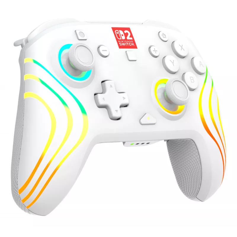 Draadloze RGB-gaming-controller Turtle Beach Afterglow Wave wit voor Nintendo Switch 2, Bluetooth/USB-C, ingebouwde accu 20 u, 3 m kabel