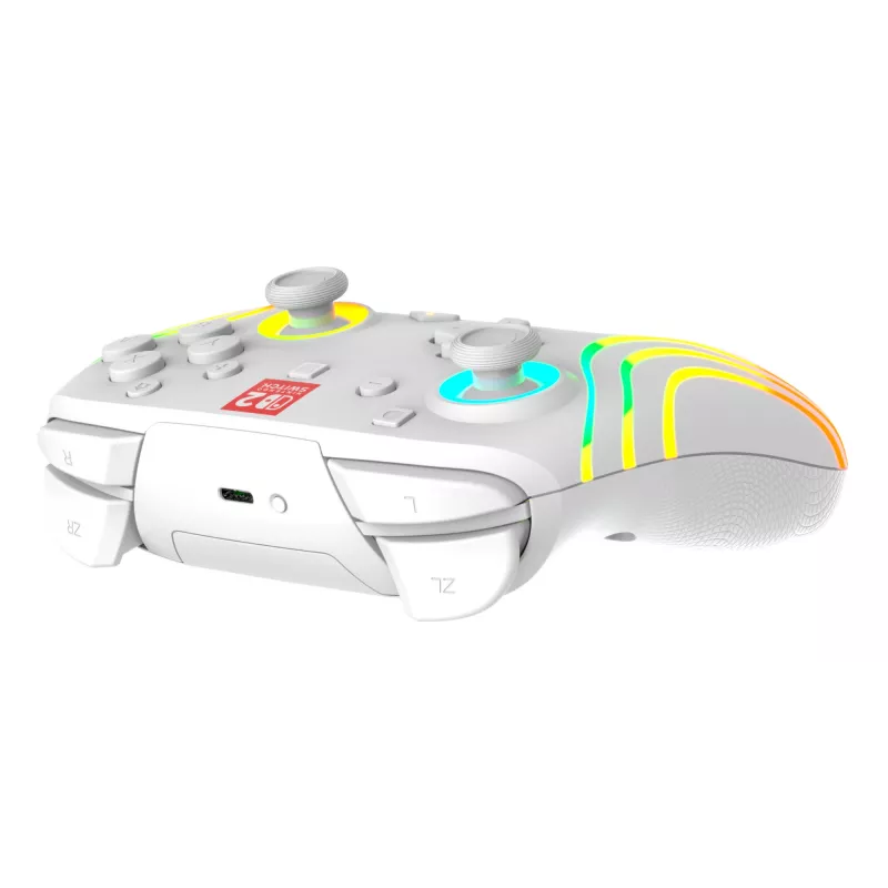 Draadloze RGB-gaming-controller Turtle Beach Afterglow Wave wit voor Nintendo Switch 2, Bluetooth/USB-C, ingebouwde accu 20 u, 3 m kabel