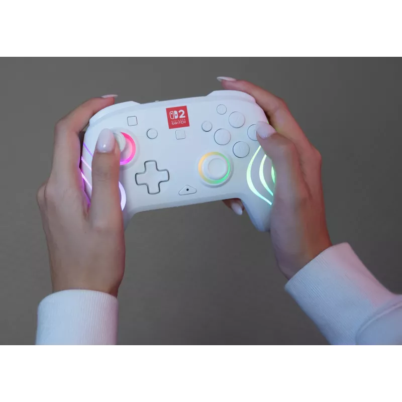 Draadloze RGB-gaming-controller Turtle Beach Afterglow Wave wit voor Nintendo Switch 2, Bluetooth/USB-C, ingebouwde accu 20 u, 3 m kabel