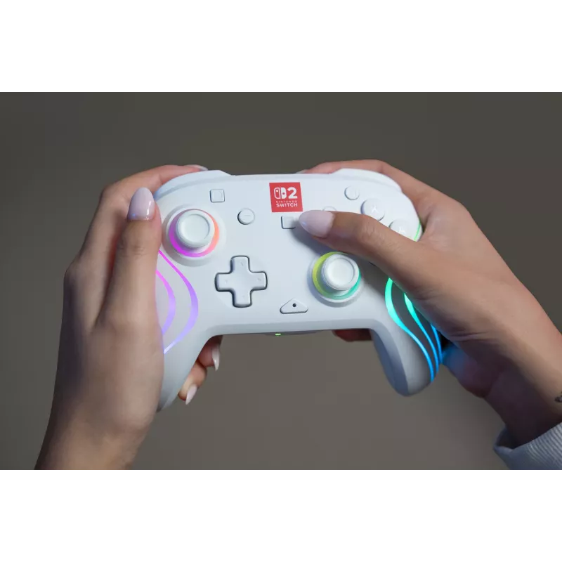 Draadloze RGB-gaming-controller Turtle Beach Afterglow Wave wit voor Nintendo Switch 2, Bluetooth/USB-C, ingebouwde accu 20 u, 3 m kabel