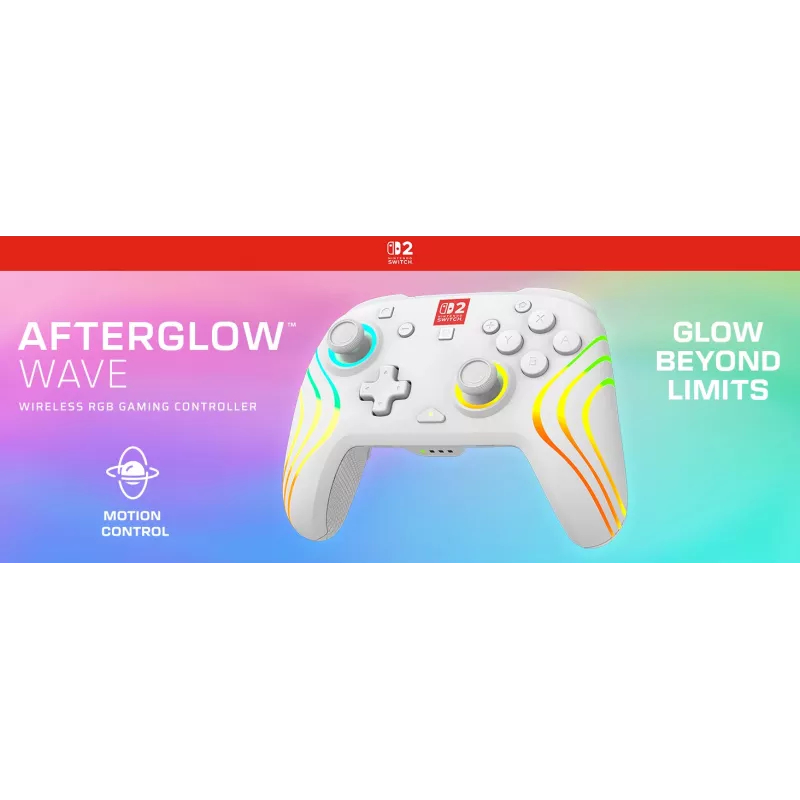 Draadloze RGB-gaming-controller Turtle Beach Afterglow Wave wit voor Nintendo Switch 2, Bluetooth/USB-C, ingebouwde accu 20 u, 3 m kabel