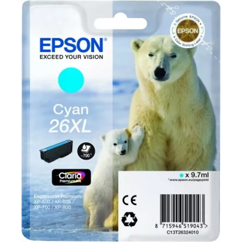 Epson Polar bear singlepack cyaan 26XL Claria Premium Ink