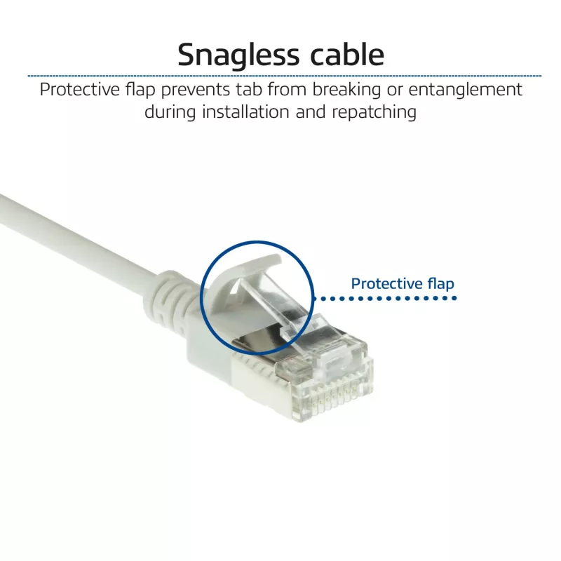 ACT grijs 3 meter LSZH U/FTP CAT6A datacenter slimline patchkabel snagless met RJ45-stekkers